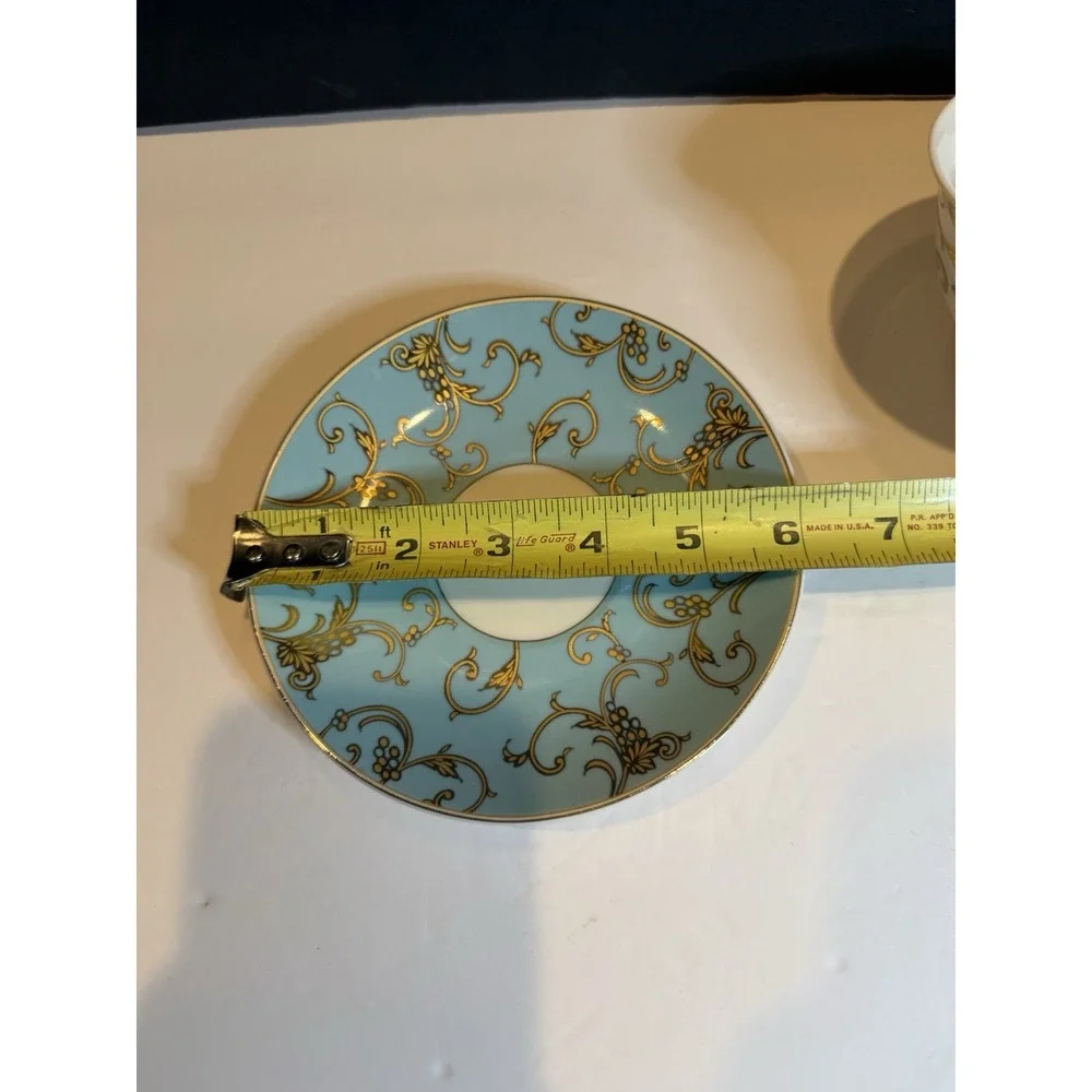 Grace Teaware Turquoise & Gold Scroll Teacup and Saucer